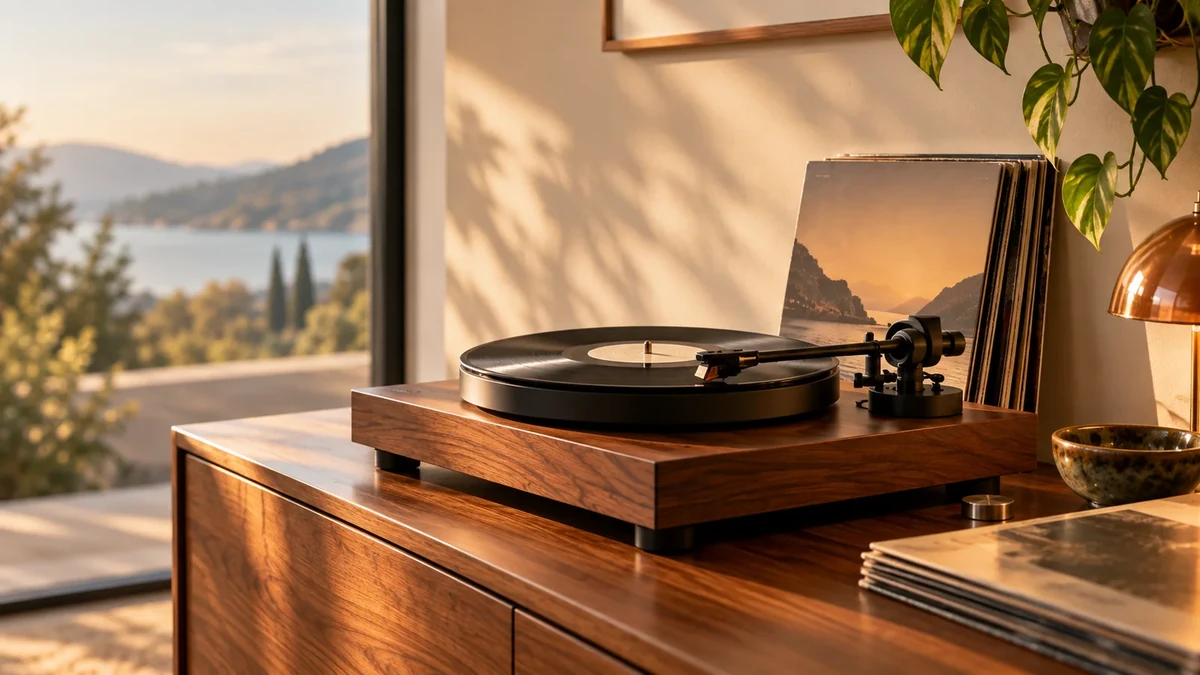 Schallplatte und Plattenspieler als Beispiel für den Umgang mit verzogenem Vinyl